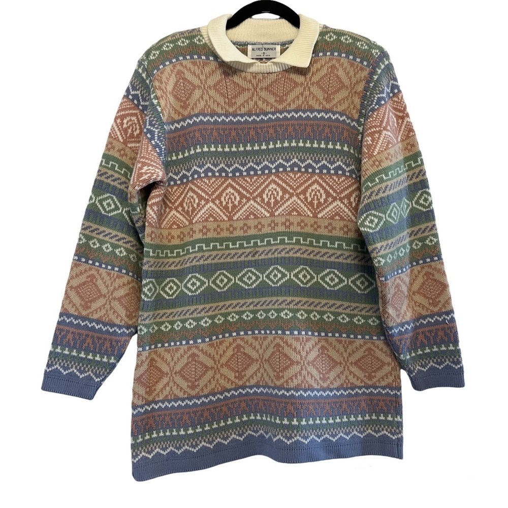Vintage Alfred Dunner Multicolored Patterned Collared Sweater